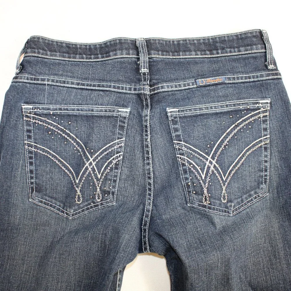Wrangler Q-Baby Embroidered Pocket Medium Blue Boot Cut Jeans, Size 9-10…